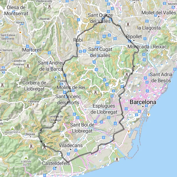 Miniatuurkaart van de fietsinspiratie "Wegroute naar Castell d'Eramprunyà" in Cataluña, Spain. Gemaakt door de Tarmacs.app fietsrouteplanner