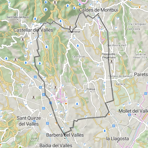 Miniatura della mappa di ispirazione al ciclismo "Breve giro in bici di 40 km vicino a Barberà del Vallès" nella regione di Cataluña, Spain. Generata da Tarmacs.app, pianificatore di rotte ciclistiche