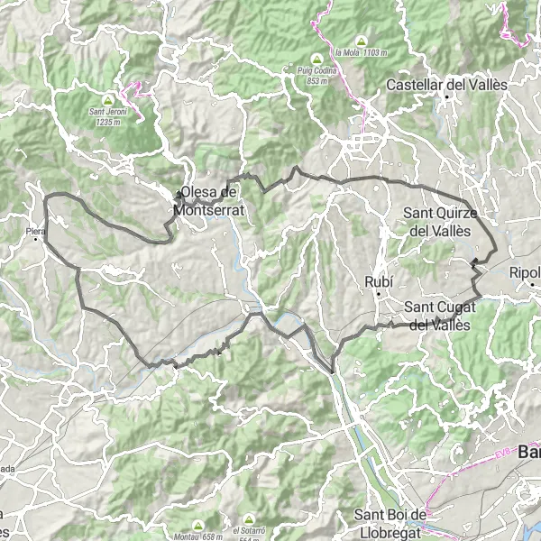 Miniaturní mapa "Road Sant Cugat del Vallès Circuit" inspirace pro cyklisty v oblasti Cataluña, Spain. Vytvořeno pomocí plánovače tras Tarmacs.app