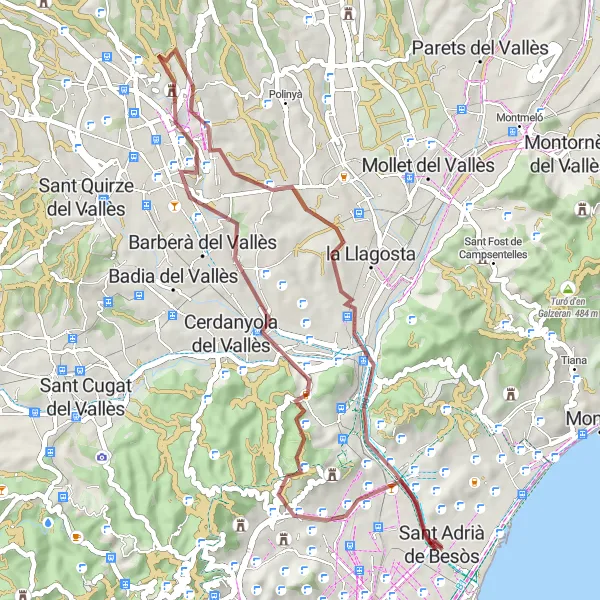 Miniatua del mapa de inspiración ciclista "Ruta por Gravel en el Entorno Barcelonés" en Cataluña, Spain. Generado por Tarmacs.app planificador de rutas ciclistas