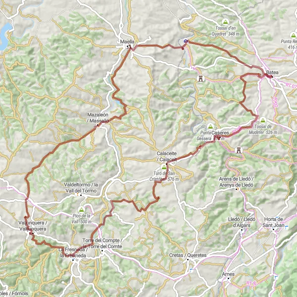 Miniatura mapy "Trasa rowerowa przez Batea i okoliczne tereny" - trasy rowerowej w Cataluña, Spain. Wygenerowane przez planer tras rowerowych Tarmacs.app