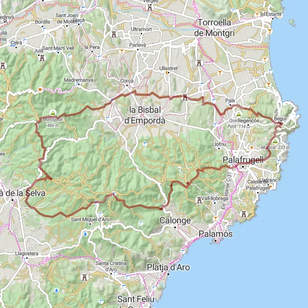 Karten-Miniaturansicht der Radinspiration "Eindrucksvolle Graveltour um Begur" in Cataluña, Spain. Erstellt vom Tarmacs.app-Routenplaner für Radtouren