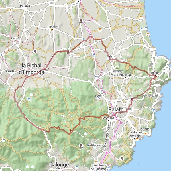 Miniatura della mappa di ispirazione al ciclismo "Percorso ciclabile da Begur al Castell d'Esclanyà" nella regione di Cataluña, Spain. Generata da Tarmacs.app, pianificatore di rotte ciclistiche