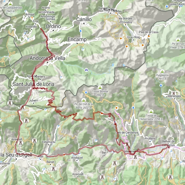 Map miniature of "Cerdanya Gravel Epic" cycling inspiration in Cataluña, Spain. Generated by Tarmacs.app cycling route planner