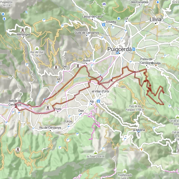 Map miniature of "Baltarga Gravel Ride" cycling inspiration in Cataluña, Spain. Generated by Tarmacs.app cycling route planner