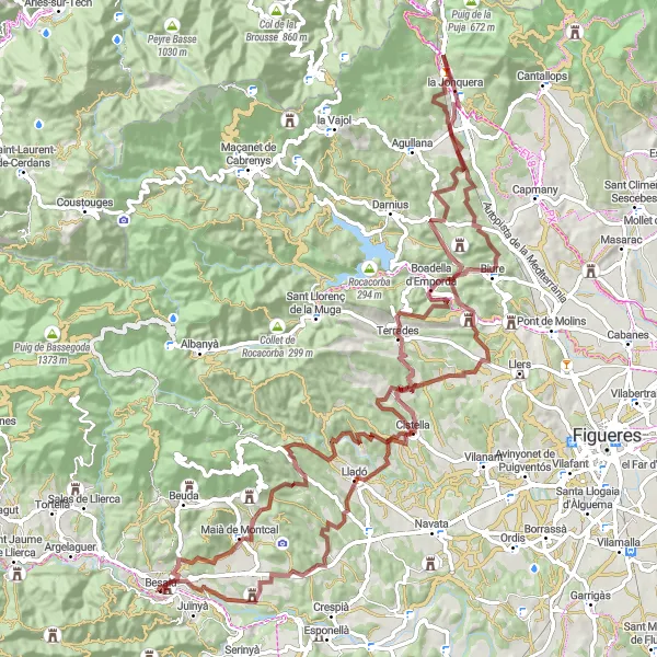 Map miniature of "Gravel Adventure in Nature" cycling inspiration in Cataluña, Spain. Generated by Tarmacs.app cycling route planner