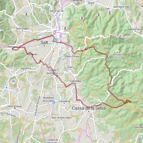 Miniaturní mapa "Gravel Bescanó - Vilablareix" inspirace pro cyklisty v oblasti Cataluña, Spain. Vytvořeno pomocí plánovače tras Tarmacs.app