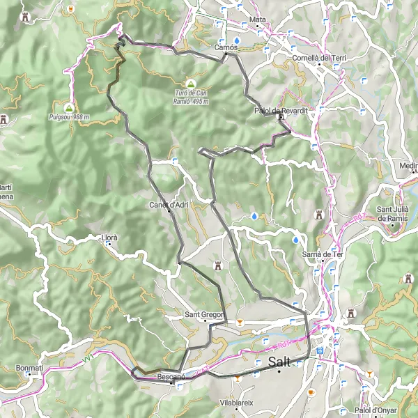Map miniature of "Beautiful Countryside Loop" cycling inspiration in Cataluña, Spain. Generated by Tarmacs.app cycling route planner