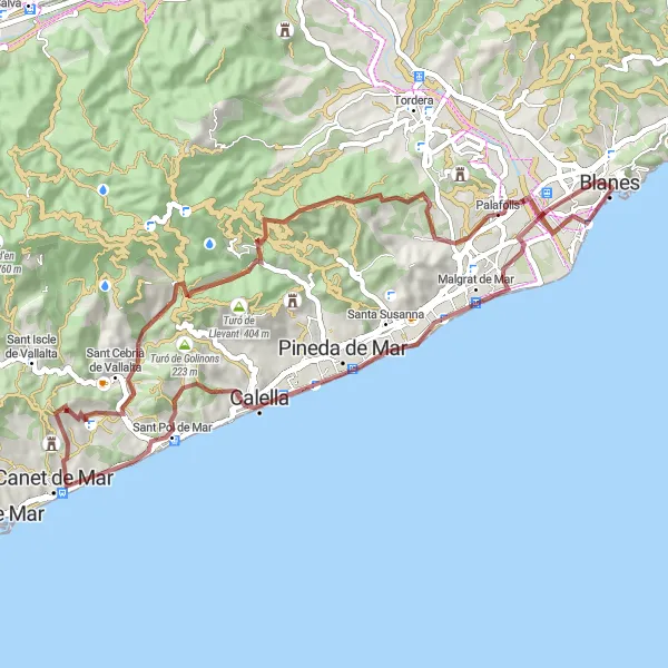 Karten-Miniaturansicht der Radinspiration "Die Herausforderung von Blanes nach Palafolls" in Cataluña, Spain. Erstellt vom Tarmacs.app-Routenplaner für Radtouren