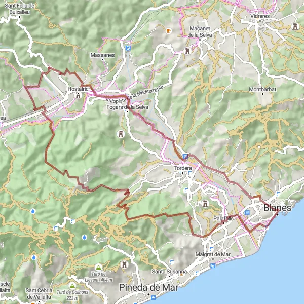 Miniatuurkaart van de fietsinspiratie "Avontuurlijke Gravelroute via Vallmanya en Turó del Marquès" in Cataluña, Spain. Gemaakt door de Tarmacs.app fietsrouteplanner