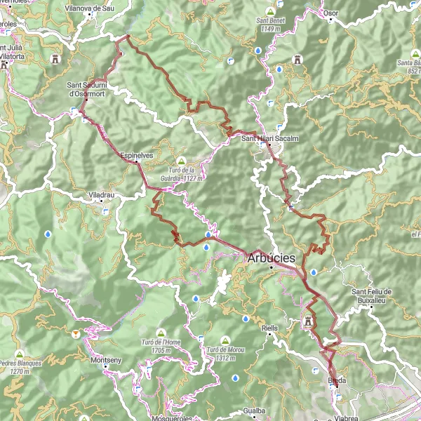 Karten-Miniaturansicht der Radinspiration "Gravel-Tour durch die Berge und Täler" in Cataluña, Spain. Erstellt vom Tarmacs.app-Routenplaner für Radtouren