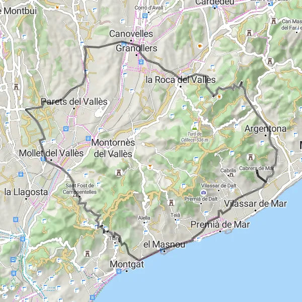 Miniatura della mappa di ispirazione al ciclismo "Il cuore della Catalunya" nella regione di Cataluña, Spain. Generata da Tarmacs.app, pianificatore di rotte ciclistiche