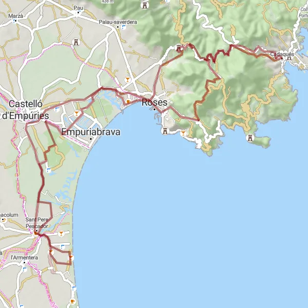 Miniaturní mapa "Gravelová cesta Cadaqués - Sant Pere Pescador" inspirace pro cyklisty v oblasti Cataluña, Spain. Vytvořeno pomocí plánovače tras Tarmacs.app