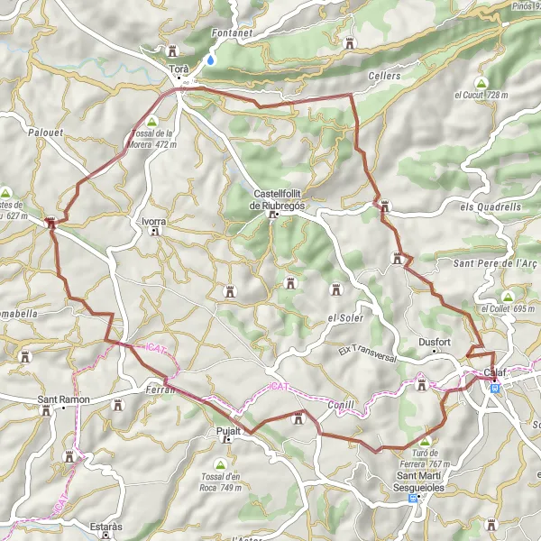 Karten-Miniaturansicht der Radinspiration "Gravel Abenteuer in der Nähe von Calaf" in Cataluña, Spain. Erstellt vom Tarmacs.app-Routenplaner für Radtouren