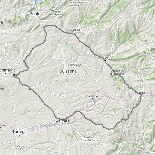 Miniatura mapy "Trasa rowerowa w okolicach Calaf" - trasy rowerowej w Cataluña, Spain. Wygenerowane przez planer tras rowerowych Tarmacs.app