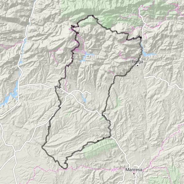 Miniatura della mappa di ispirazione al ciclismo "Tour delle vette della Cataluña" nella regione di Cataluña, Spain. Generata da Tarmacs.app, pianificatore di rotte ciclistiche