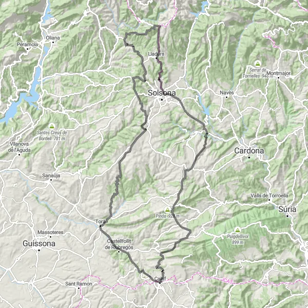 Miniatua del mapa de inspiración ciclista "Calaf a Sant Pere de l'Arç" en Cataluña, Spain. Generado por Tarmacs.app planificador de rutas ciclistas