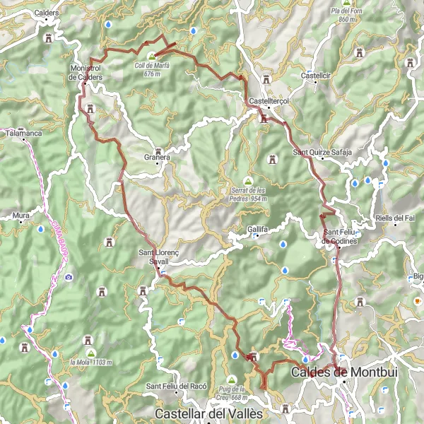 Miniaturní mapa "Gravel Caldes de Montbui 68 km" inspirace pro cyklisty v oblasti Cataluña, Spain. Vytvořeno pomocí plánovače tras Tarmacs.app