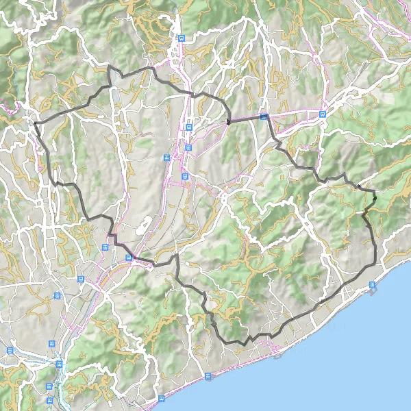 Miniatuurkaart van de fietsinspiratie "Cyclcussenkal Round Cam Calles metglio" in Cataluña, Spain. Gemaakt door de Tarmacs.app fietsrouteplanner