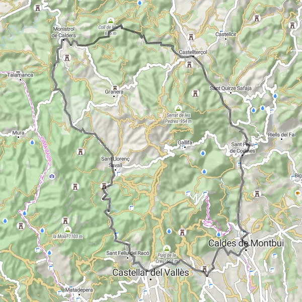 Miniaturní mapa "Road Caldes de Montbui 65 km" inspirace pro cyklisty v oblasti Cataluña, Spain. Vytvořeno pomocí plánovače tras Tarmacs.app