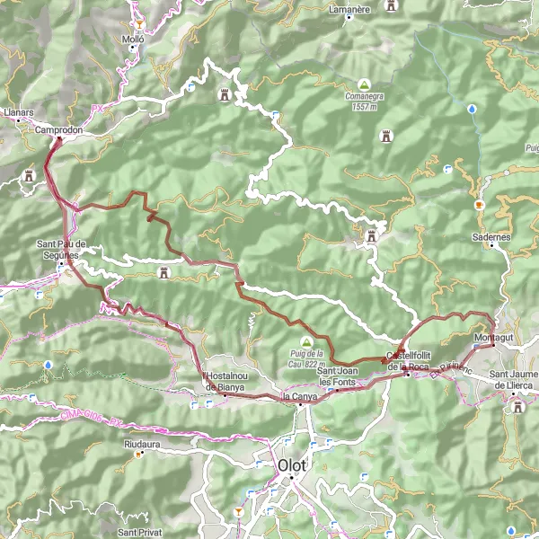 Miniature de la carte de l'inspiration cycliste "Parcours de Puig de la Cau" dans la Cataluña, Spain. Générée par le planificateur d'itinéraire cycliste Tarmacs.app