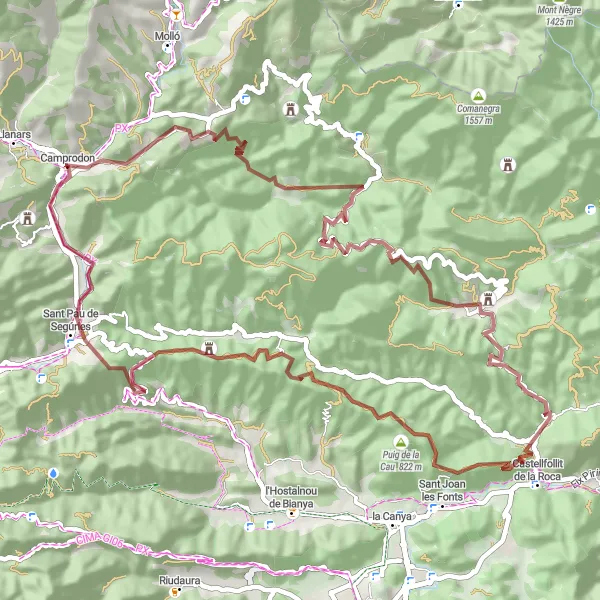 Miniatura della mappa di ispirazione al ciclismo "Climbing Challenge of Coll de Bucs" nella regione di Cataluña, Spain. Generata da Tarmacs.app, pianificatore di rotte ciclistiche