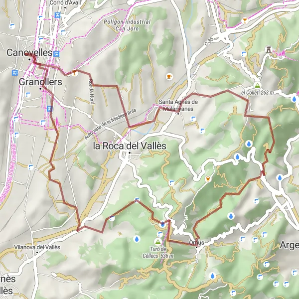 Miniatuurkaart van de fietsinspiratie "36km Gravelcycling Avontuur" in Cataluña, Spain. Gemaakt door de Tarmacs.app fietsrouteplanner