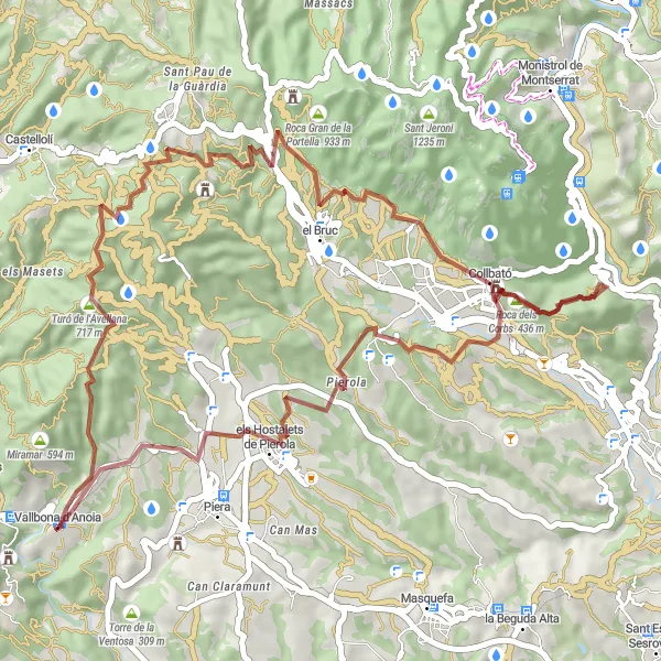 Miniatua del mapa de inspiración ciclista "Ruta de aventura a Roca dels Corbs desde Capellades" en Cataluña, Spain. Generado por Tarmacs.app planificador de rutas ciclistas