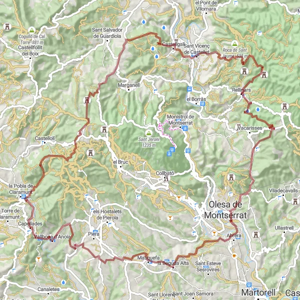 Karten-Miniaturansicht der Radinspiration "Bergige Graveltour mit atemberaubenden Panoramen" in Cataluña, Spain. Erstellt vom Tarmacs.app-Routenplaner für Radtouren