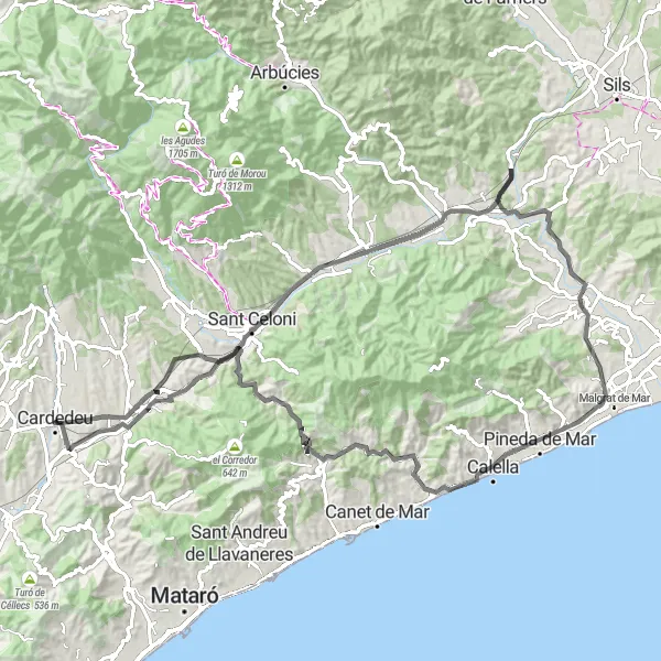 Miniatura della mappa di ispirazione al ciclismo "Giro delle Colline di Cataluña" nella regione di Cataluña, Spain. Generata da Tarmacs.app, pianificatore di rotte ciclistiche