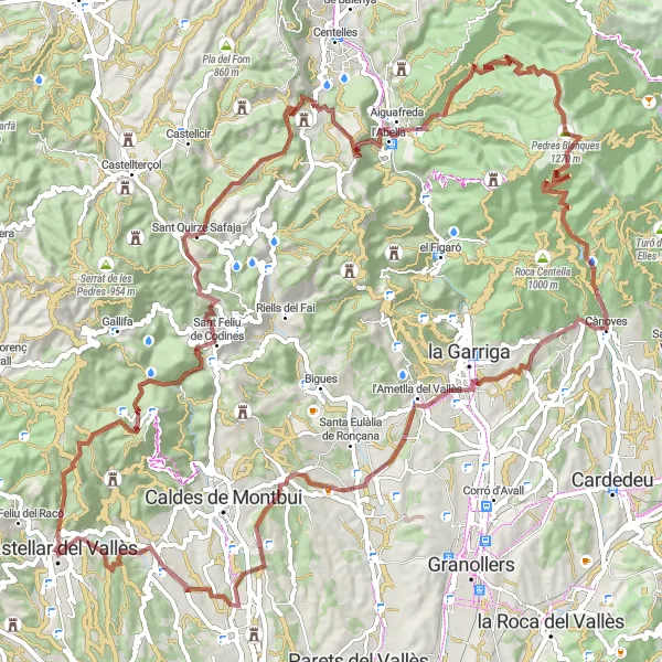 Miniaturní mapa "Gravelová turistická trasa s historií" inspirace pro cyklisty v oblasti Cataluña, Spain. Vytvořeno pomocí plánovače tras Tarmacs.app