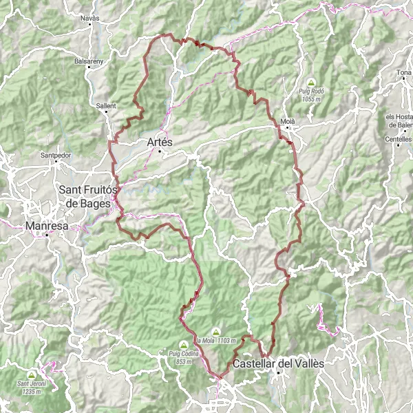 Miniatua del mapa de inspiración ciclista "Aventura Extrema por Navarcles y Santa Maria d'Oló" en Cataluña, Spain. Generado por Tarmacs.app planificador de rutas ciclistas