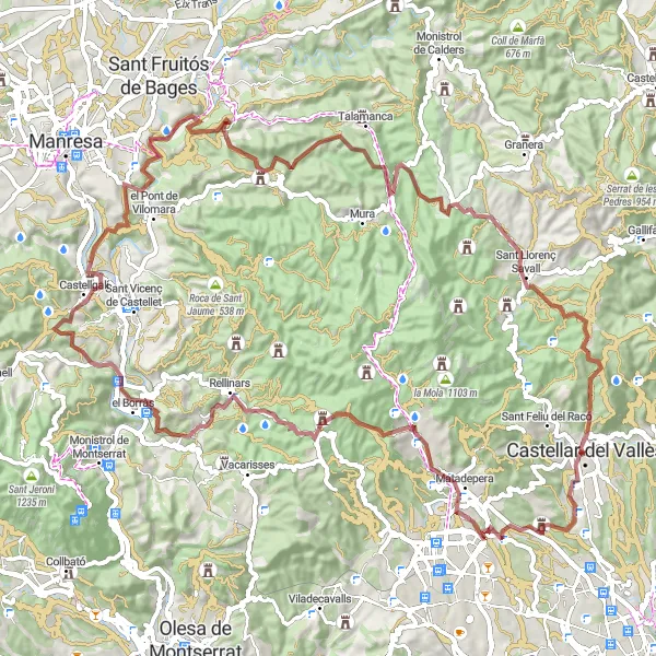 Miniature de la carte de l'inspiration cycliste "Le Tour des Châteaux Catalans" dans la Cataluña, Spain. Générée par le planificateur d'itinéraire cycliste Tarmacs.app