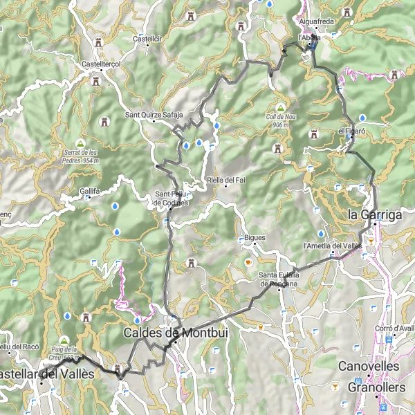 Miniaturní mapa "Cyklistická trasa z Castellar del Vallès" inspirace pro cyklisty v oblasti Cataluña, Spain. Vytvořeno pomocí plánovače tras Tarmacs.app