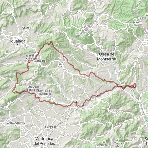 Miniatura della mappa di ispirazione al ciclismo "Giro in bicicletta da Castellbisbal" nella regione di Cataluña, Spain. Generata da Tarmacs.app, pianificatore di rotte ciclistiche