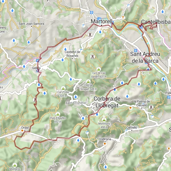 Miniatura della mappa di ispirazione al ciclismo "Gravel Tour da Castellbisbal al Castell de Castellbisbal" nella regione di Cataluña, Spain. Generata da Tarmacs.app, pianificatore di rotte ciclistiche