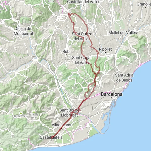 Miniaturní mapa "Gravel Turó de Caçagats Circuit" inspirace pro cyklisty v oblasti Cataluña, Spain. Vytvořeno pomocí plánovače tras Tarmacs.app