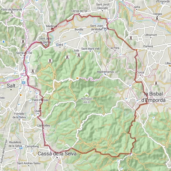 Miniatura della mappa di ispirazione al ciclismo "Gravel Tra Montagne e Villaggi Medievali" nella regione di Cataluña, Spain. Generata da Tarmacs.app, pianificatore di rotte ciclistiche