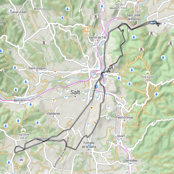 Miniature de la carte de l'inspiration cycliste "Tour de Girona" dans la Cataluña, Spain. Générée par le planificateur d'itinéraire cycliste Tarmacs.app