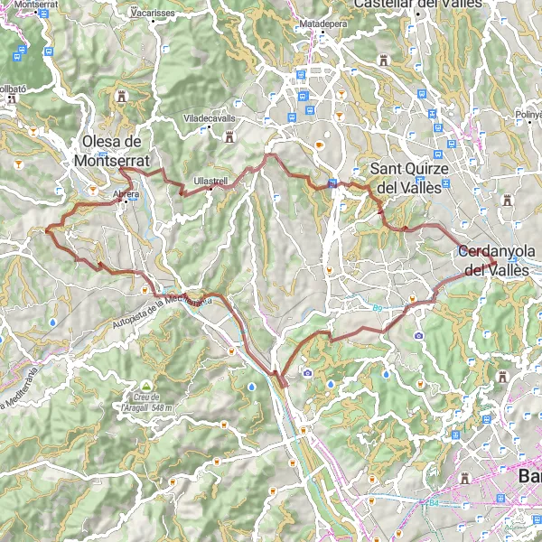 Miniatura della mappa di ispirazione al ciclismo "Giro in bicicletta a Cerdanyola del Vallès" nella regione di Cataluña, Spain. Generata da Tarmacs.app, pianificatore di rotte ciclistiche