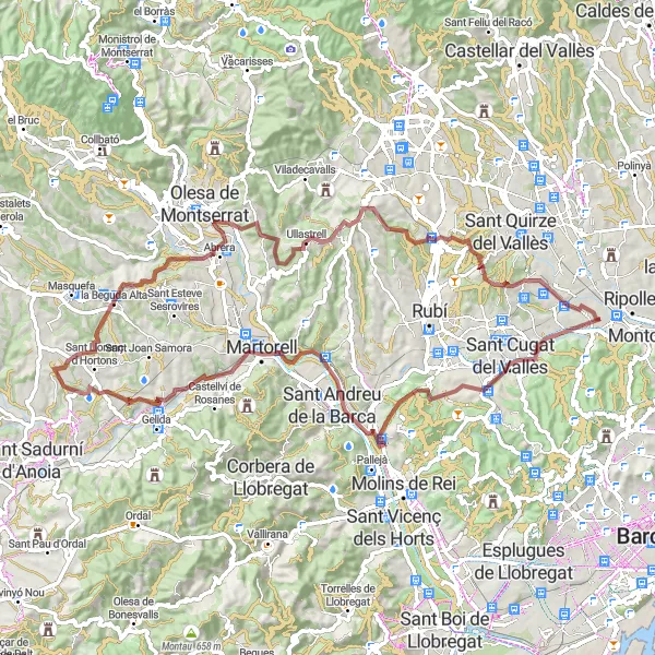 Map miniature of "Gravel Adventure in the Catalan Countryside" cycling inspiration in Cataluña, Spain. Generated by Tarmacs.app cycling route planner