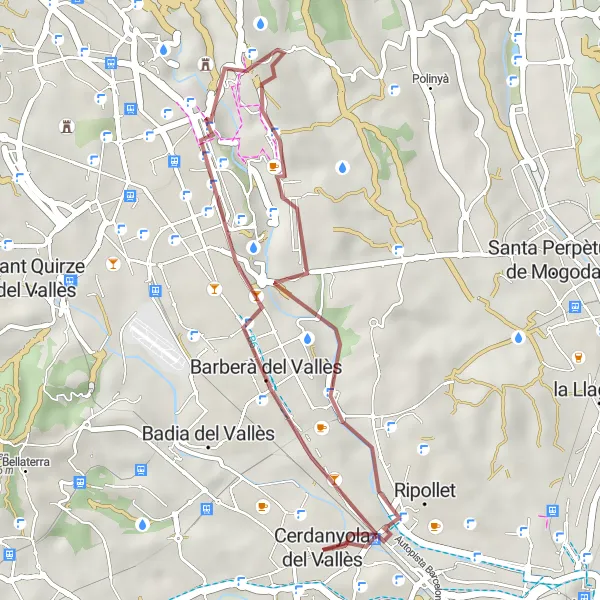 Map miniature of "Barberà del Vallès Gravel Loop" cycling inspiration in Cataluña, Spain. Generated by Tarmacs.app cycling route planner