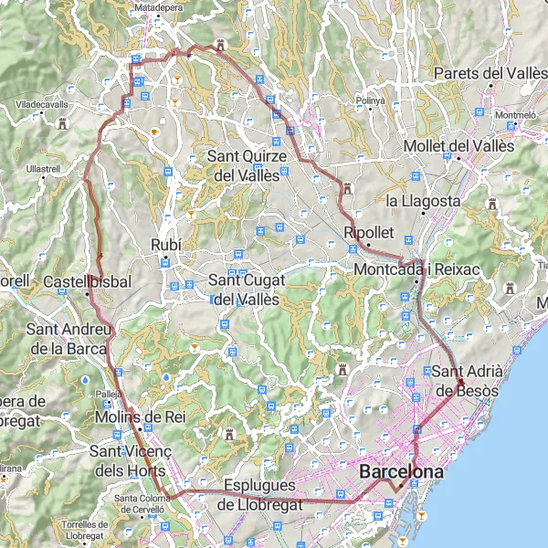 Miniatuurkaart van de fietsinspiratie "Historische Pracht van Castellbisbal" in Cataluña, Spain. Gemaakt door de Tarmacs.app fietsrouteplanner