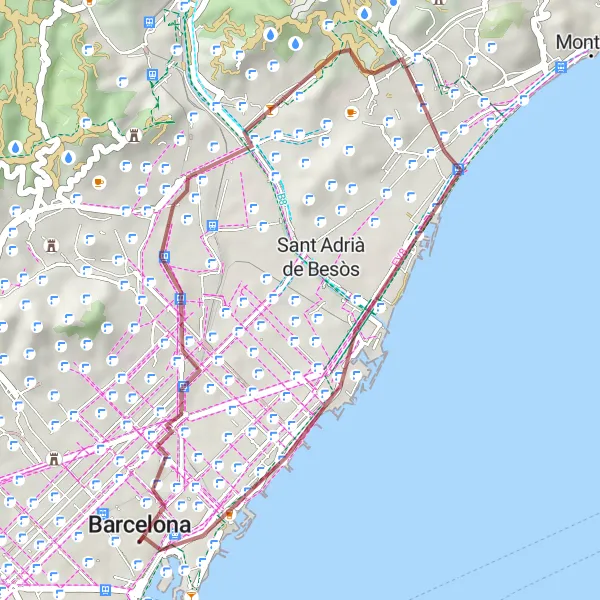 Miniaturní mapa "Gravelová trasa okolo Ciutat Vella" inspirace pro cyklisty v oblasti Cataluña, Spain. Vytvořeno pomocí plánovače tras Tarmacs.app