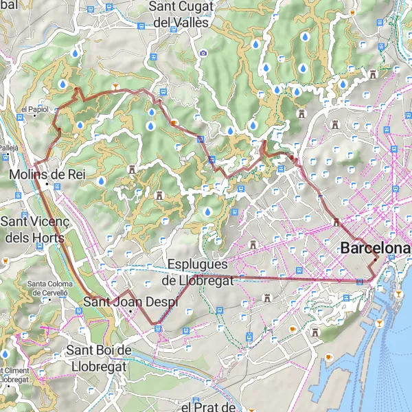 Miniatua del mapa de inspiración ciclista "Ruta de Grava por Collserola" en Cataluña, Spain. Generado por Tarmacs.app planificador de rutas ciclistas