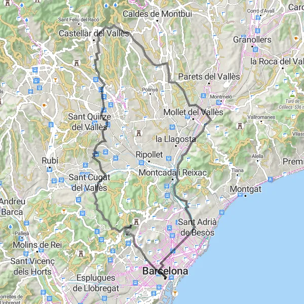 Miniatuurkaart van de fietsinspiratie "Verkenningstocht door de Omgeving" in Cataluña, Spain. Gemaakt door de Tarmacs.app fietsrouteplanner