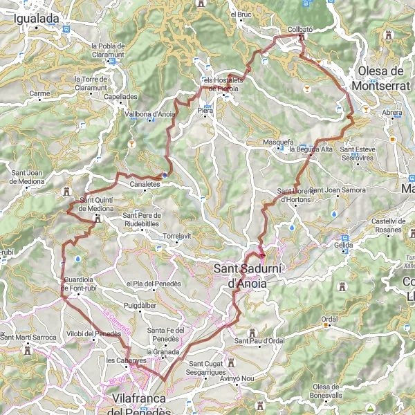 Miniaturní mapa "Gravelová dobrodružství" inspirace pro cyklisty v oblasti Cataluña, Spain. Vytvořeno pomocí plánovače tras Tarmacs.app