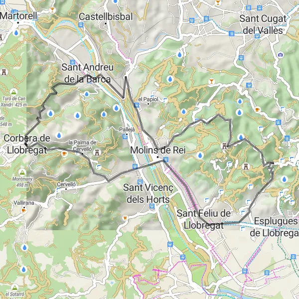 Miniatura della mappa di ispirazione al ciclismo "Esplora i villaggi pittoreschi in bicicletta" nella regione di Cataluña, Spain. Generata da Tarmacs.app, pianificatore di rotte ciclistiche