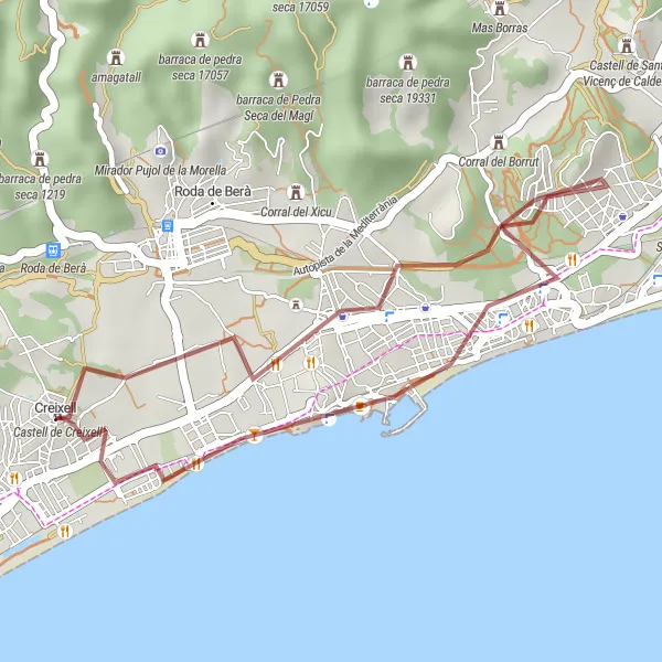 Map miniature of "Scenic Gravel Route with Coll de la Querosa" cycling inspiration in Cataluña, Spain. Generated by Tarmacs.app cycling route planner