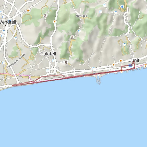 Miniaturní mapa "Racó del Carrer de Lluís Vidal Gravel Loop" inspirace pro cyklisty v oblasti Cataluña, Spain. Vytvořeno pomocí plánovače tras Tarmacs.app